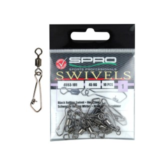 Spro karabinka s obratlíkem Black Rolling Swivel + Hook Snap 10ks